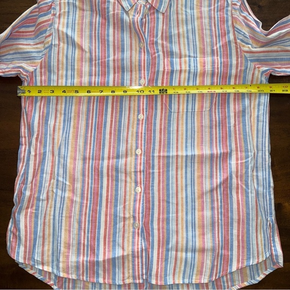 Old Navy Linen Blend Boyfriend Shirt L/S Button Up Pink Blue Stripe Womens XS - Picture 8 of 9
